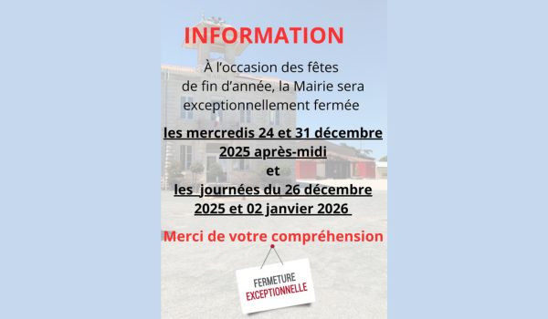 Fermeture exceptionnelle de la Mairie