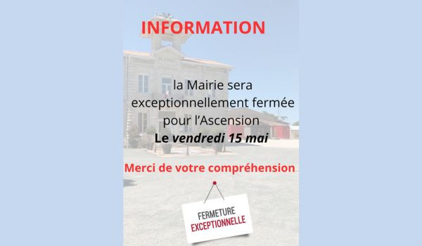 📢 Fermeture exceptionnelle de la mairie