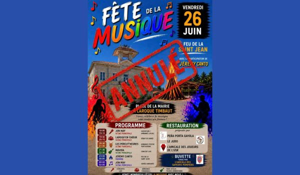 🎶🔥ANNULATION -  F&Ecirc;TE DE LA MUSIQUE 2026 🔥🎶