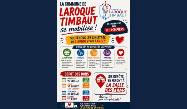 🚒 La commune de Laroque-Timbaut se mobilise pour les sinistr&eacute;s de Gironde et des Landes ❤️